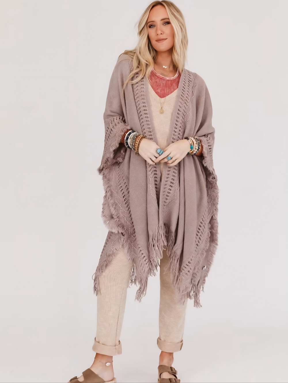 Three Bird Nest Soft Taupe Go With The Flow Ruana